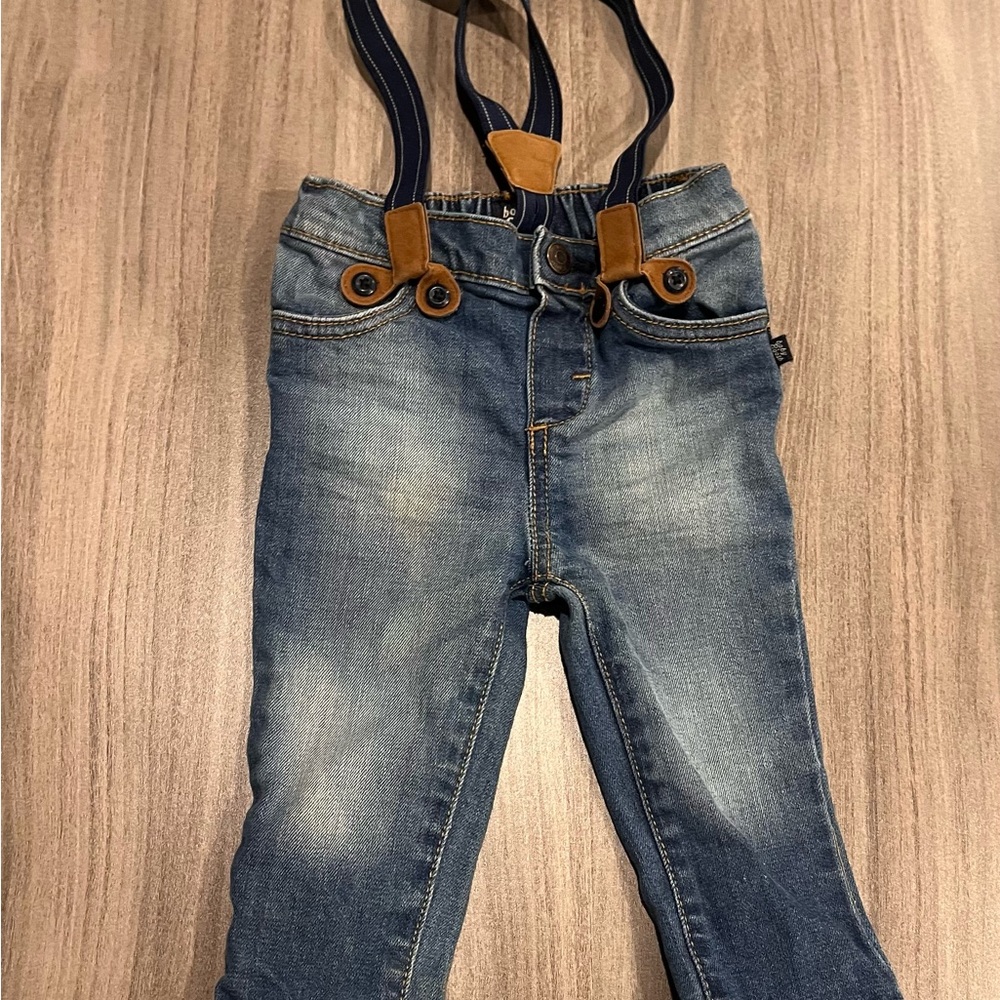 Baby Oshkosh B’gosh Blue Jeans with Suspenders – Size 12M